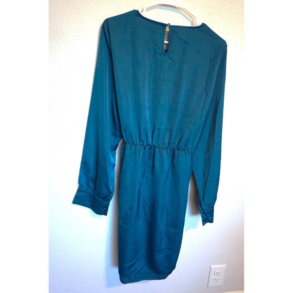 G&Y Teal Blue Satin Tie Front Mini Dress Long Sleeve Cocktail XXL NEW - Picture 6 of 8